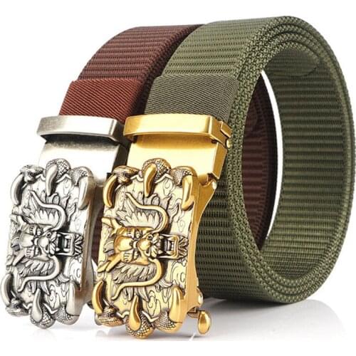 New Mens Nylon Belts Unique Design Dragon Head Alloy Buckle Belt Good Quality Waist Strap for Men 3.4cm Width Jeans Accessories