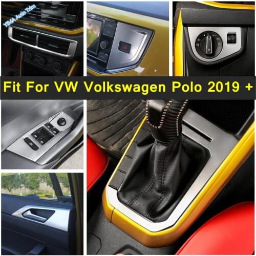 Silver Interior Armrest Window Switch Open Close / Head Lamps Button Cover Trim For VW Volkswagen Polo 2019 - 2021 Accessory