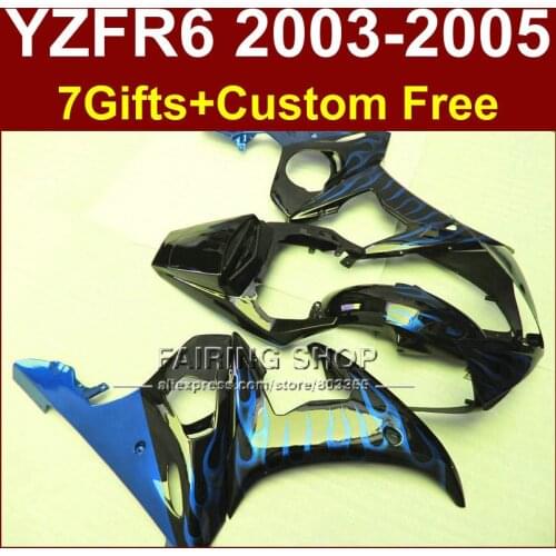 Blue flame in black Motorcycle fairing set for YAMAHA YZFR6 2003 2004 2005 fairings kit YZF R6 03 04 05 bodyworks YZF1000 DER4