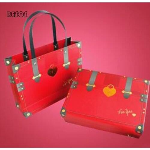 Upscale Retro Suitcase Element Red Heart Lock Wedding Valentines Day Anniversary Lipstick Perfume Jewelry Gift Box B074D