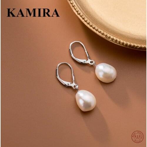 KAMIRA Real 925 Sterling Silver Korean Fashion Natural Baroque Pearl Tassel Drop Stud Earrings for Women Party Sweet Jewelry New