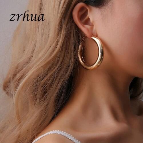 ZRHUA 50mm Diameter Wide Alloy Punk Hoop Earrings Fashion Jewelry Statement Earrings For Women 2018 Brincos Wholesale Gift