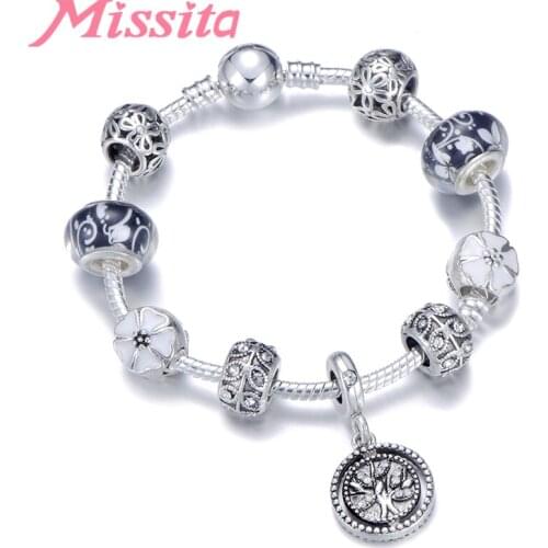 MISSITA Natural & Life Series Charm Bracelet with Flower Murano Beads Clover Brand Bracelet for Women Anniversary Gift