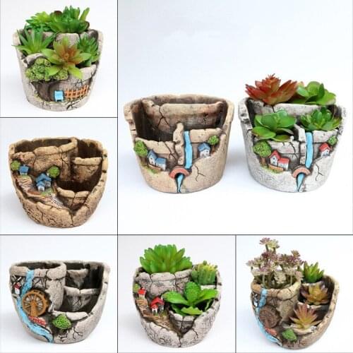 1pc Home Garden Succulent Flower Pots Green Plants Micro-landscape Flowers And Craft Ornaments Cement Flowerpot