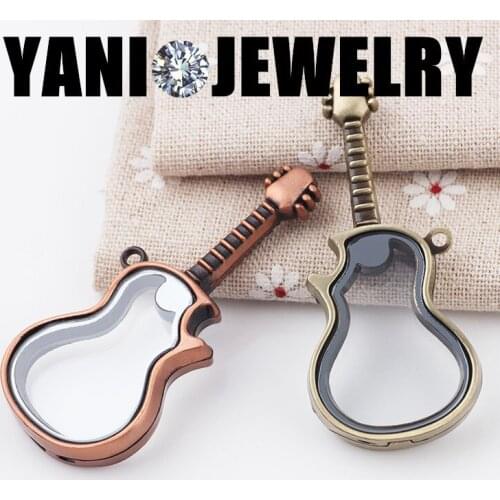 10pcs/lot Hot Antique Plated Guitar Pendant Locket Photo Glass Living Guitar Floating Locket
