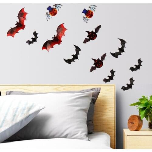 12Pcs/set Halloween Decorative PVC Wall Stickers 3D Bat Decorative Stickers Halloween Eve Decor Home Window Decoration