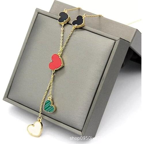 2021 New Trendy Design Fashion 5 Color Peach Heart Women Necklace Party Cute Clover Necklace Sweet Girl Jewerly Accessory Gift