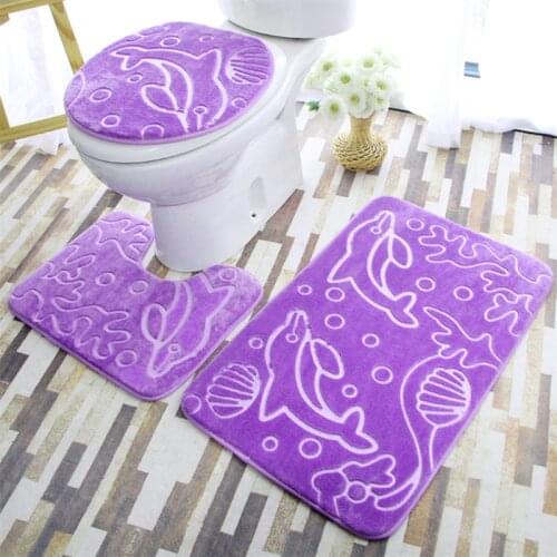 3pcs/Set Solid Color Embossed Bathroom Mats Flannel Carpet Anti-Slip U Shaped Foot Pads Floor Rugs Lid Toilet Cover Pedestal Rug