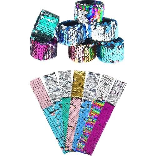 5pcs Sequins Slap Bracelets Mermaid Sequin Reversible Kids Toys Two Color Slap Bracelet Wristband Child Birthday Party Toy Decor