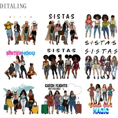 African Women Together Sistas Patch For Clothing Black Women Thermal Sticker DIY Washable Heat Transfer Patches Ironing Stickers