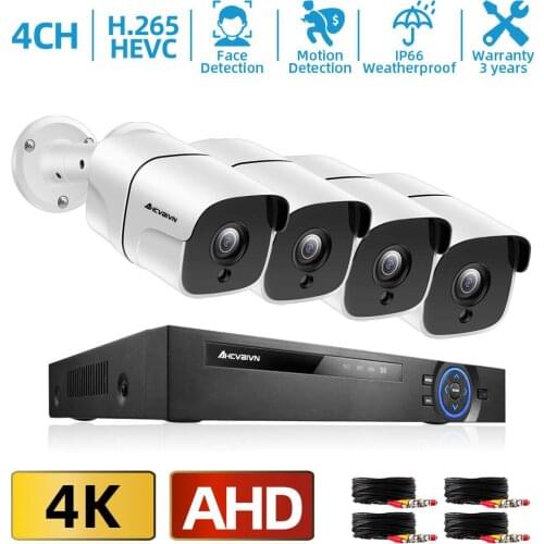 AHCVBIVN H.265+ 4CH DVR CCTV Camera System 8MP IR Night Vision Indoor Outdoor Bullet Camera 4K Home Security System Kit XMEYE