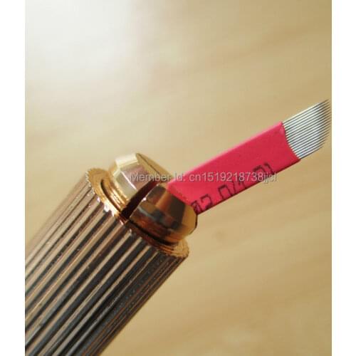 Free Shipping 100pcs/lot Red 17 pins Bevel Blades Permanent Makeup Eyebrow Microblading Needles For 3D Embroidery Manual Pen