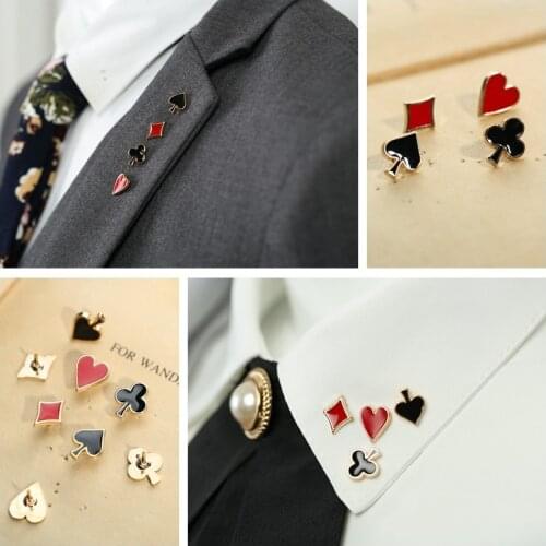 I-Remiel Popular Small Poker Cufflinks Pins and Brooches for Women Men Zinc Alloy Broche Brooch Badges Shirt Collar Accessories
