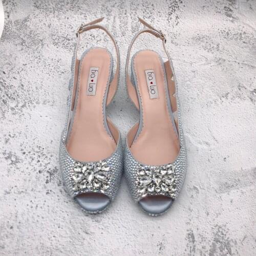 CHS1280 Custom Made African Women Shoes High Heel Dress Sandals Silver Crystal Bridal Wedding Shoes