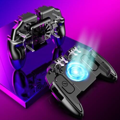 ABS 6 Fingers Mobile Shooting Gaming Button Triggers Gamepad with Cooling Fan for PUBG Game Controller Mobile Joystick Control