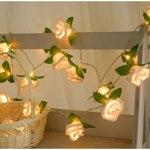 Fairy Rose Flower Light String 2M 20leds Battery Powered Christmas Holiday Decoration Lamp for Valentine Wedding Party Garland