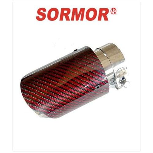 SORMOR Red Twill Carbon Fiber Muffler Pipes Exhaust Tips with Mirror Polishing Stainless Steel, Inlet 63mm Outlet 101