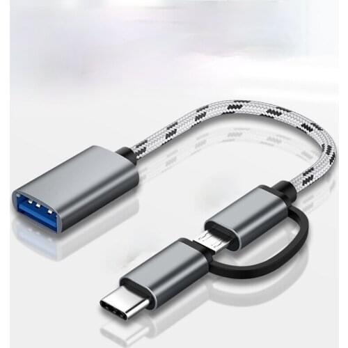 Micro/type-c To Usb2.0 Two-in-one OTG Adapter Cable, Support U Disk Mouse and Keyboard Woven Tiger Pattern