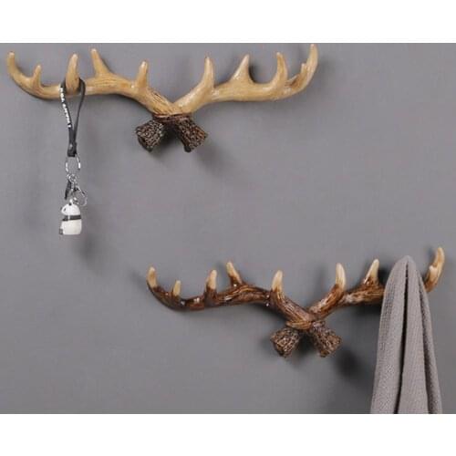 Creative Wall Coat Key Holder Rack Hat Hook Hanger Vintage Deer Horn Design Wall Mount Resin Hook Hat Key Coat Rack Hanger Hook