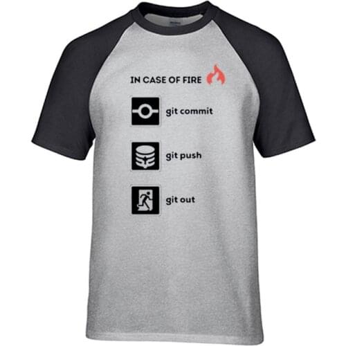 Summer 100% Cotton Funny O Neck Programmer Shirt- In Case of Fire Git Commit Push Out Graphic Splicing short sleeves Tops