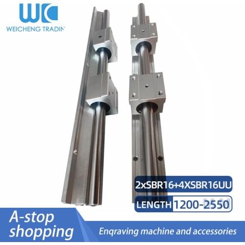 2Pcs SBR16 Linear Rail Guide 1200-2500mm + 4pcs SBR16UU SBR16LUU Linear Bearing Block Linear Rail Set