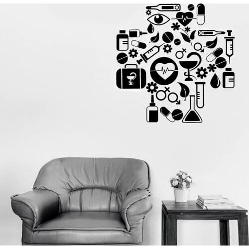 Medical Cross Wall Decal With Health Icons Medicine Study School Interior Decor Hospital Vinyl Window Sticker Art Wallpaper Q448