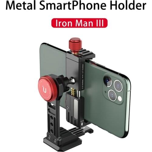 Ulanzi ST-14 Iron Man 3 Metal Vertical Photographing Smartphone Phone Mount Holder W Cold Shoe Smartphone Vlog Tripod Mount