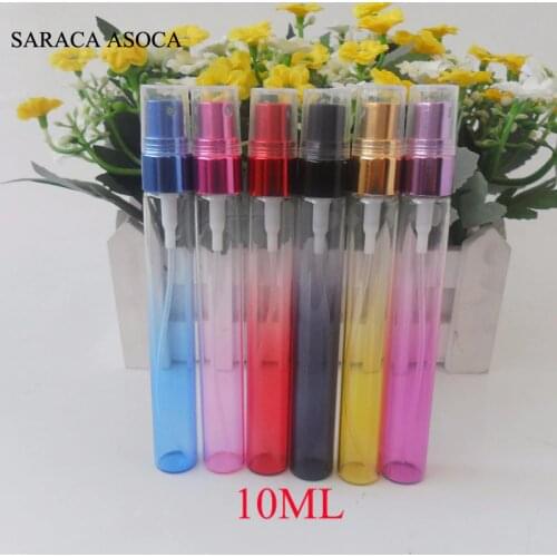 Wholesale 100pcs/lot 10ml High Quality Painted Color Spray Glass Perfume Bottle Colorful Metal Atomizer Refillable Bottles