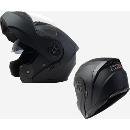 Cool Matte Black Flip Up Motorcycle Helmet with Inner Safety Sun Visor Double Lens Modular Motocross Full Face Helmet Capacetes