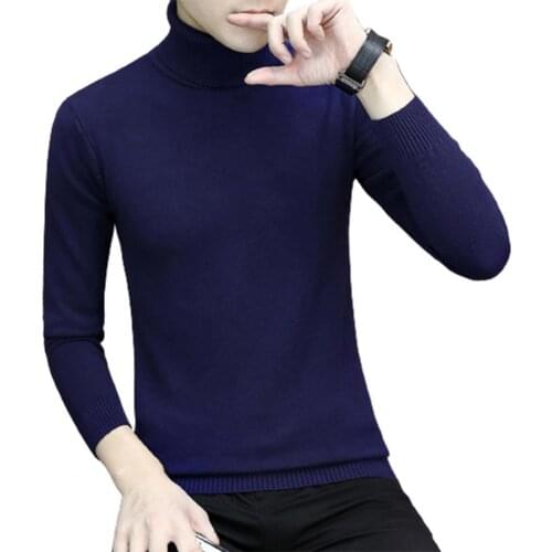 Men Autumn Winter Solid Color Knitwear Turtle Neck Long Sleeve Sweater Pullover