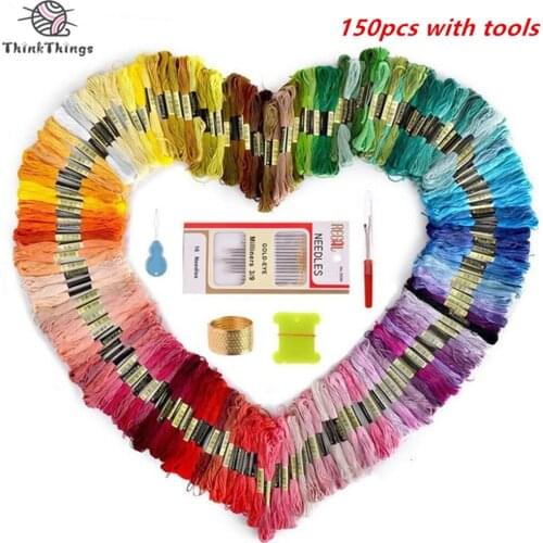 ThinkThings Embroidery Floss stitch Set 150 Skeins Colors Cross Stitch Threads Comes with DIY Tool Needles Thimble Set Art Craft