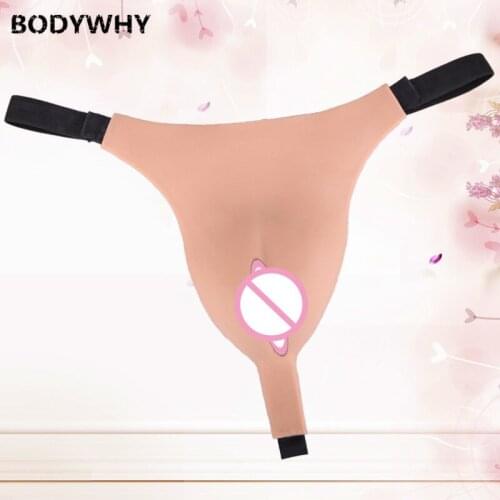 Transgender Underwear Mens Briefs Fake Vaginal PantsThong Pretender Pseudo-girl Cross-dressing Party Masquerade Sexy Briefs