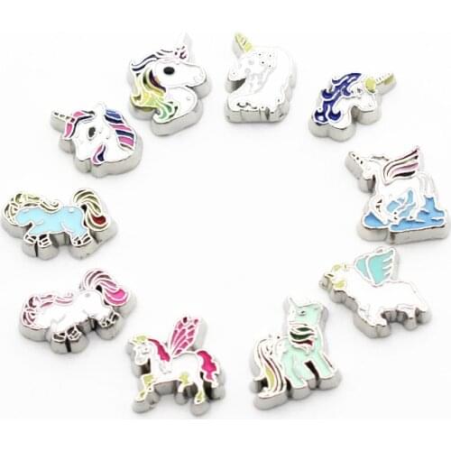 New Arrival Mix 10pcs/Lot Horse Unicorn Floating Charms Living Glass Memory Lockets Diy Animal Accessory Jewelry
