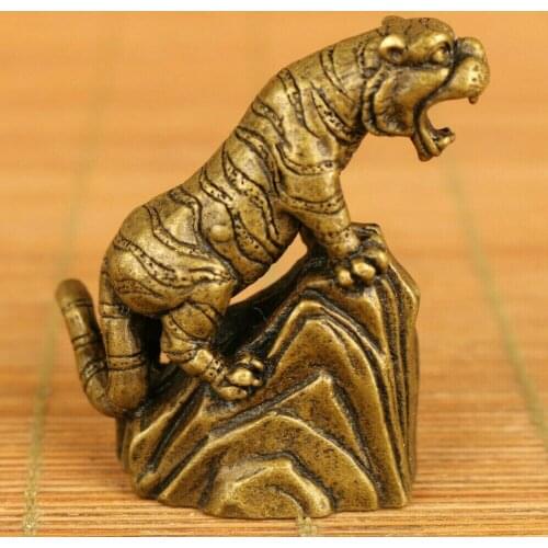 Rare old bronze hand casting tiger statue netsuke table home decoration