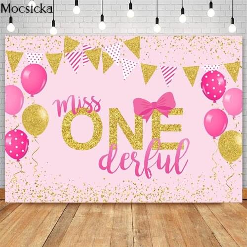 Miss Onederful Pink Backdrop Girl 1st Birthday Party Banner Bowtie Toddler Little Miss for First Birthday Photography Background