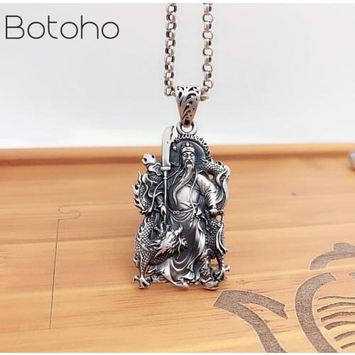 S999 sterling silver pendant Guan Gong relief God of wealth male domineering retro Thai Silver craft Necklace Pendant