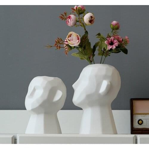 Nordic Geometric Human Head Ceramic Vase Creative Decoration Home Adornment Living Room Bedroom Desktop Dried Flower Ornaments