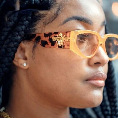 Fashion Rectangle Bee Sunglasses Women Rhinestones Sunglass Vintage Men Brand Design Eyewear Gradient Shades UV400 Sun Glasses