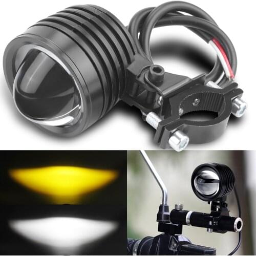 30W 3000 Lms Super Bright Motorcycle LED Headlight Mini Projector Lens Dual Color Car ATV Driving Foglight Auxiliary Spotlight
