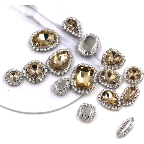 Light coffee mixed shape crystal button glass strass flatback sew on claw setting rhinestones for clothing/wedding decoration