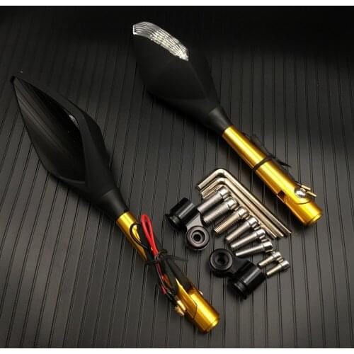 Universal Motorcycle Rear View Side Mirrors Integrated LED Turn Signal Mirror Fit for Street Bike Cruiser Scooters 10mm 8mm