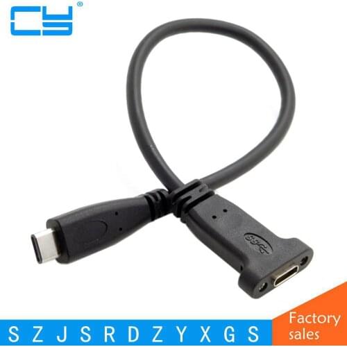 USB-C USB 3.1 Type C Male to Female Extension Data Cable with Panel Mount Screw Hole 20CM