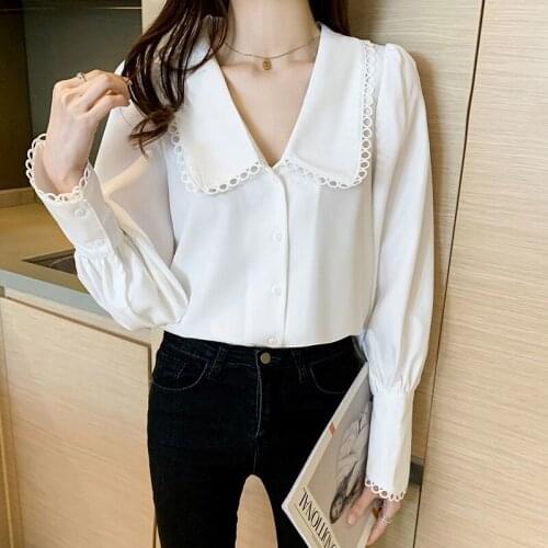 Women 2021 Spring Fashion Long Sleeve Chiffon Shirts Female Solid Color Loose Blouses Ladies Single Breasted Thin Shirts U215