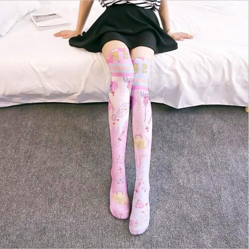 Japanese Style Printed Stockings for Women Harajuku Personality Anime Cosplay Girls Socks Sexy Compression Over the Knee Socks
