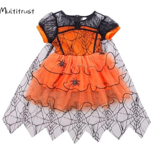 1-5Y Halloween Girls Costumes Toddler Kids Baby Girls Lace Party Tutu Dresses Cartoon Spider Witch Dress