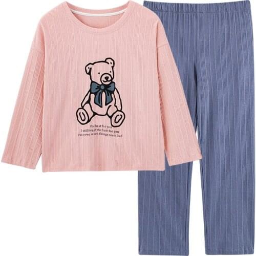 Womens Pajamas Set Spring Autumn New Thin Cartoon Lovely Home Suit Sleepwear Long Sleeve Pyjamas Comfortable Girl Pijama Mujer