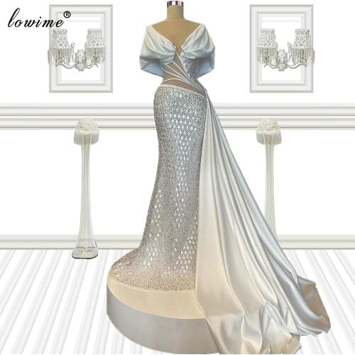 Elegant White Evening Dresses Long Mermaid Evening Gowns For Women 2021 V-Neck Vintage Celebrity Dresses Robe Longue Femme