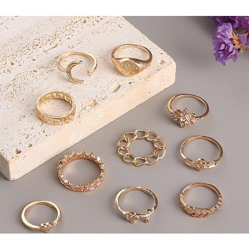 Punk Rose Crescent Moon Design Womens Joint Chain Rings Gold Creative Arrow Heart Ring for Woman Finger Knuckle Party Jewelry