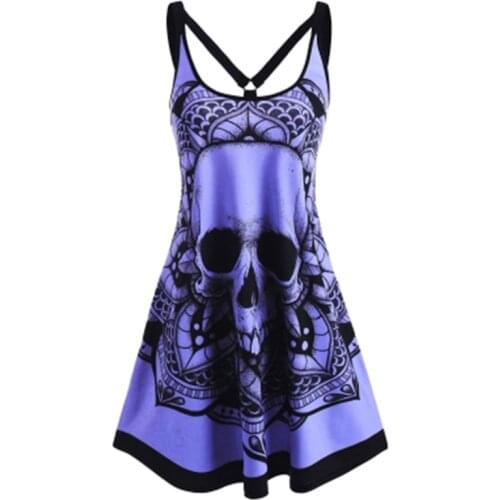 Summer Goth Plus Size Skull Women Sleeveless Mini Dress Y2K Ladies Casual Dresses for tver dark academia alt Women clothing