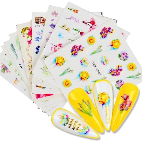 1PC Simple Flowers Nail Stickers Decal Watercolor Green Leaves Sliders Wrap DIY Manicuring Nail Watermark Tips